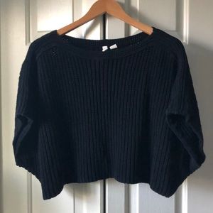 Black Cropped Cable Knit Sweater